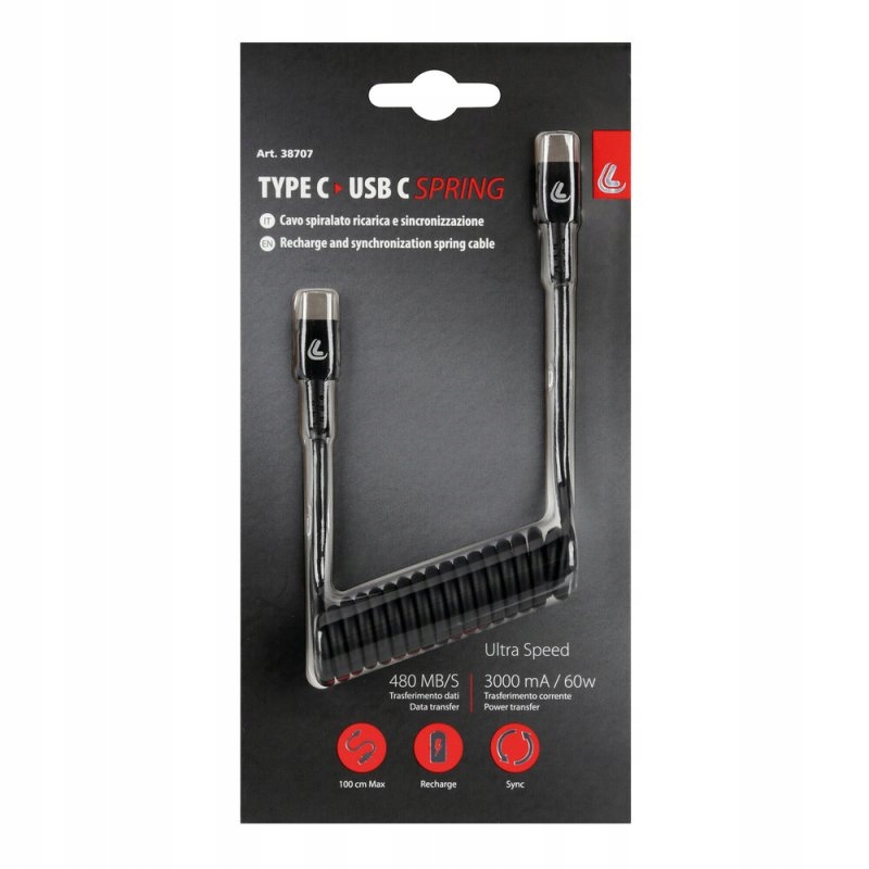 Kabel Usb-c na Usb-c Spiralny 1m rozciągany Type-c Typ-c Przewód rozciągany