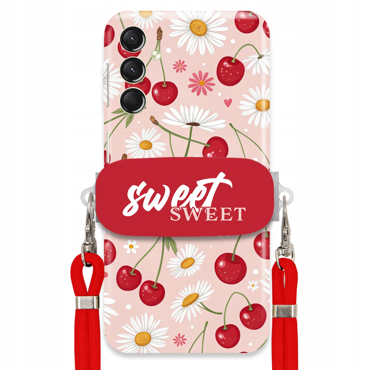 Puzdro pre Samsung A24 4G Červené vodítko Crossbody držiak Sweet Kvet čerešne
