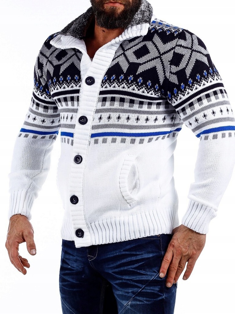 Pánský svetr Norský kardigan Tlustý Teplý Stojáček