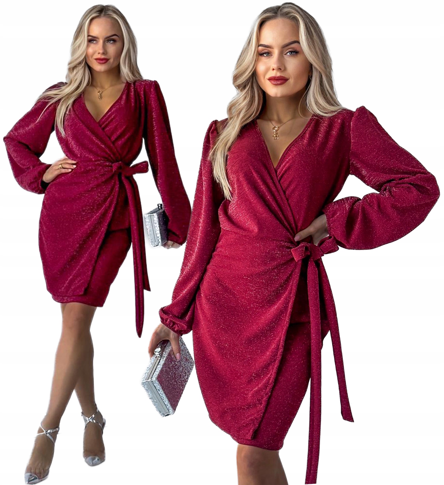 wieczorowa Sukienka Damska kopertowa błyszcząca wesele Łucja