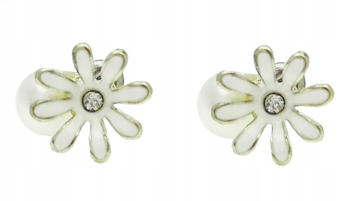 

Kolczyki złote kwiaty i perełki białe