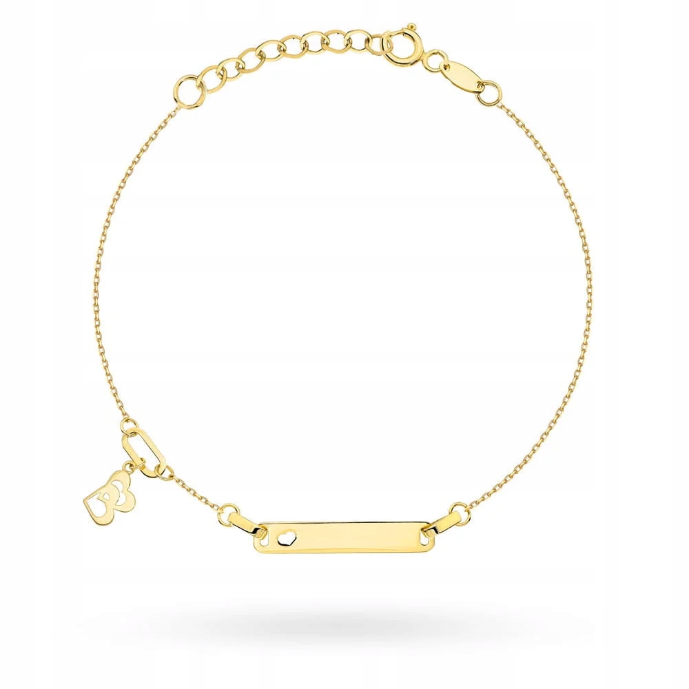 Zlatý náramek 585 s visícím plechem, propletené srdíčka jako dárek 14kt