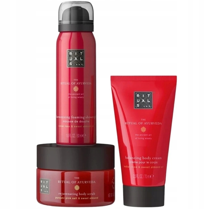 Rituals Ayurveda Set Pianka pod prysznic 50 ml Krem 70 ml Peeling 125 g
