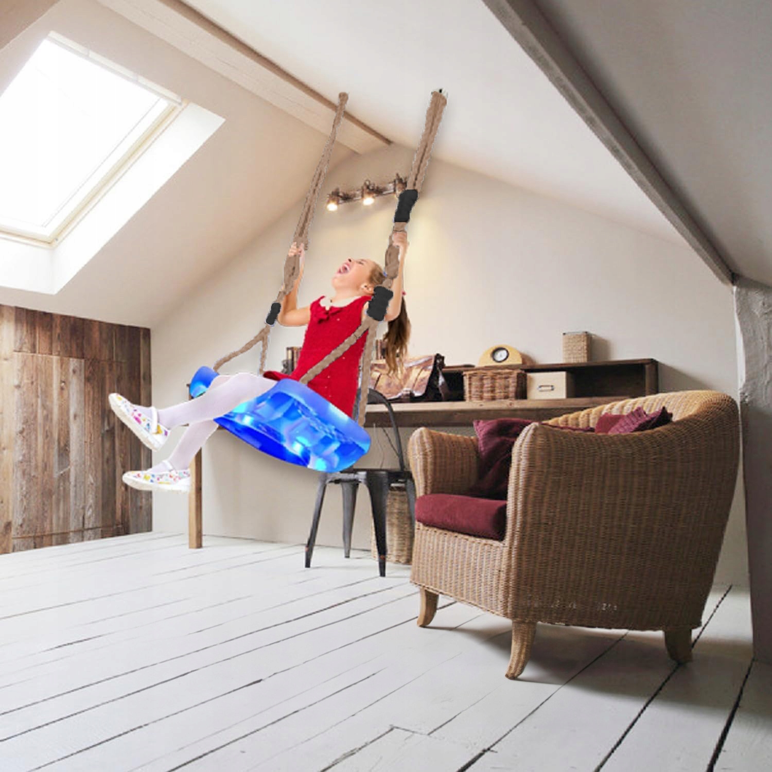 Świecąca Huśtawka LED Podświetlane Siedzisko Huśtawki Dziecka Dzieci 4160 Marka inna