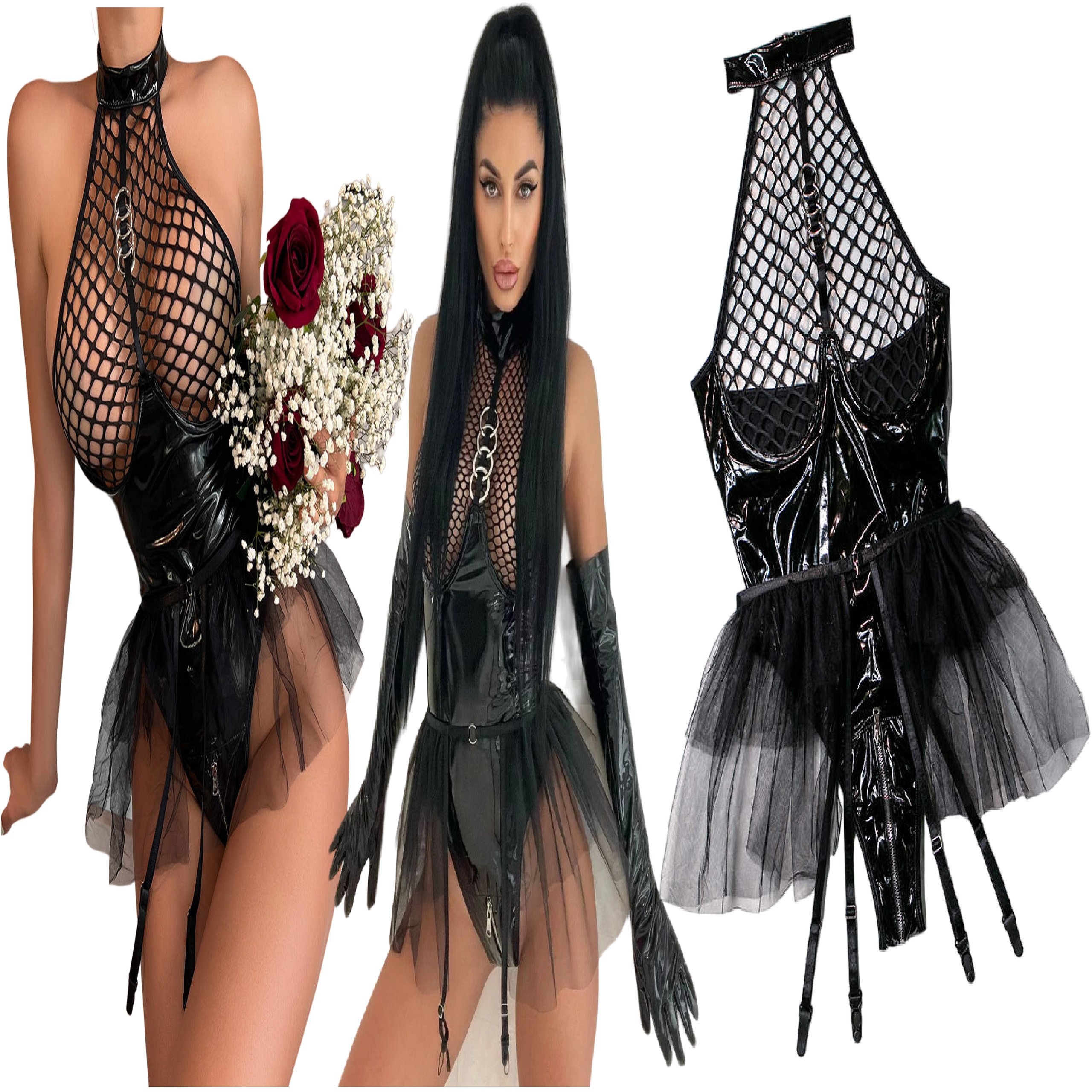 KOSTIUM DAMSKI SEKSOWNY CZARNA SUKIENKA MINI L