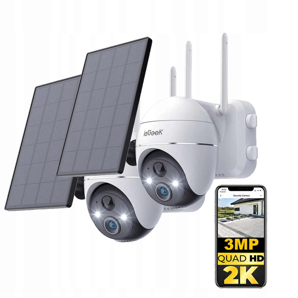 2 kusy Venkovní solární kamera Ip Wifi Bezdrátová otočná zoomová kamera 4x