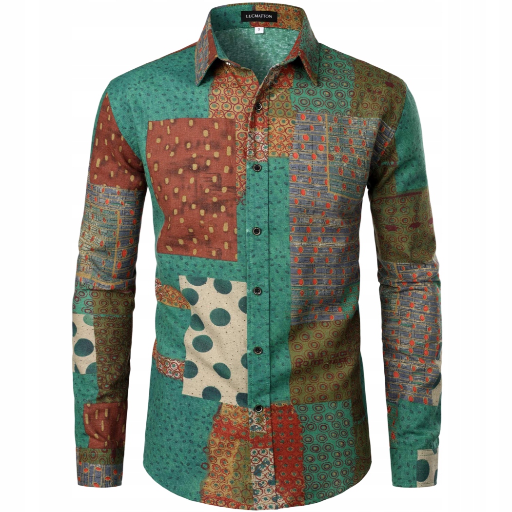 Pánská Lněná Košile s kostkovanou Elegantní barvou, zelená, červená, slim fit, velikost S