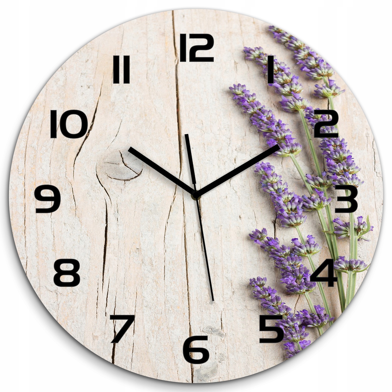 

Wiszący szklany zegar Lawenda na drewnie fi 60 cm