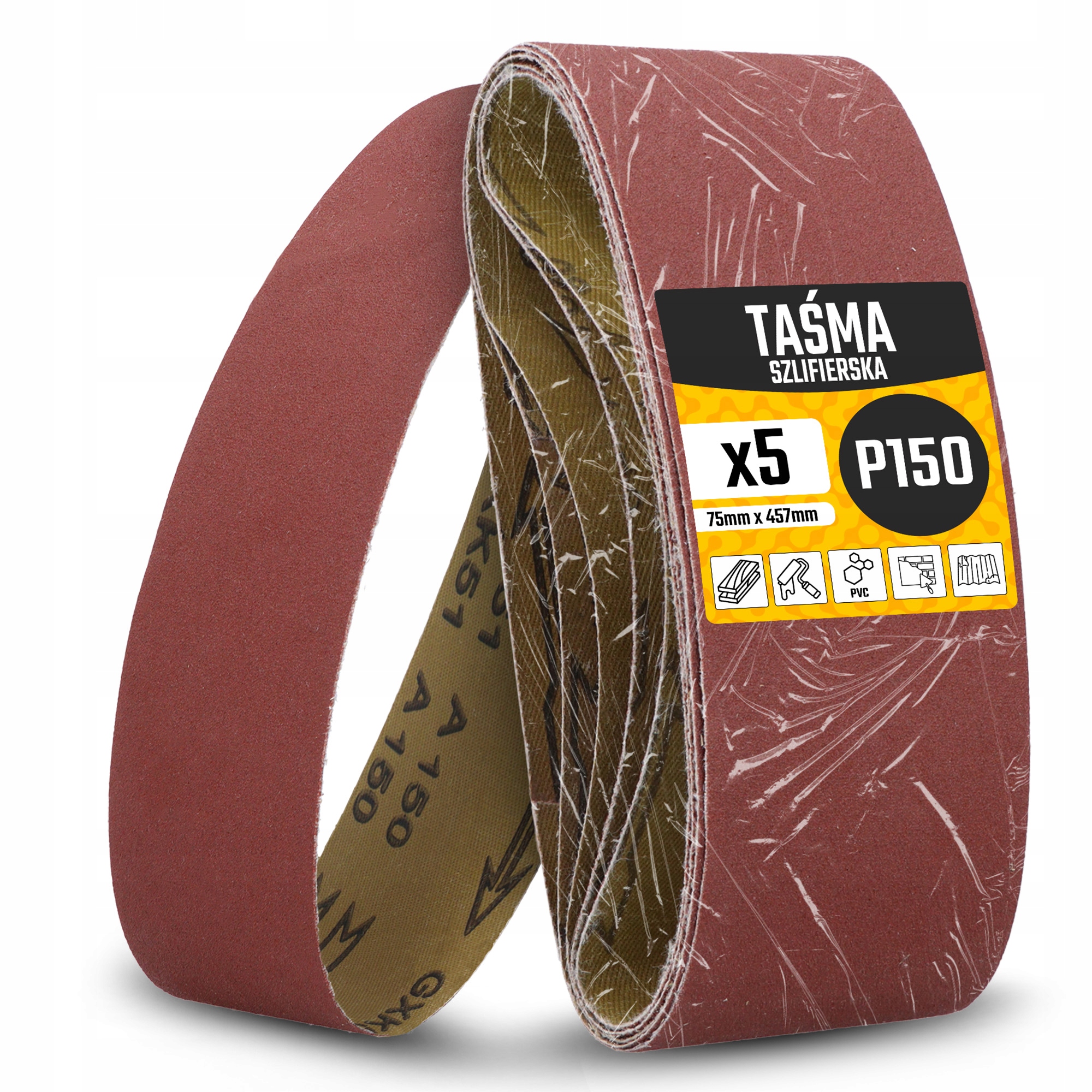5x Papier Ścierny Pas Bezkońcowy 75x457 P150 Taśma Szlifierska Szlifierk Mt