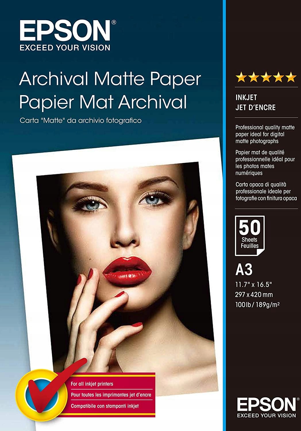 

Papier foto Epson Archival Matte A3 189g 50ark.