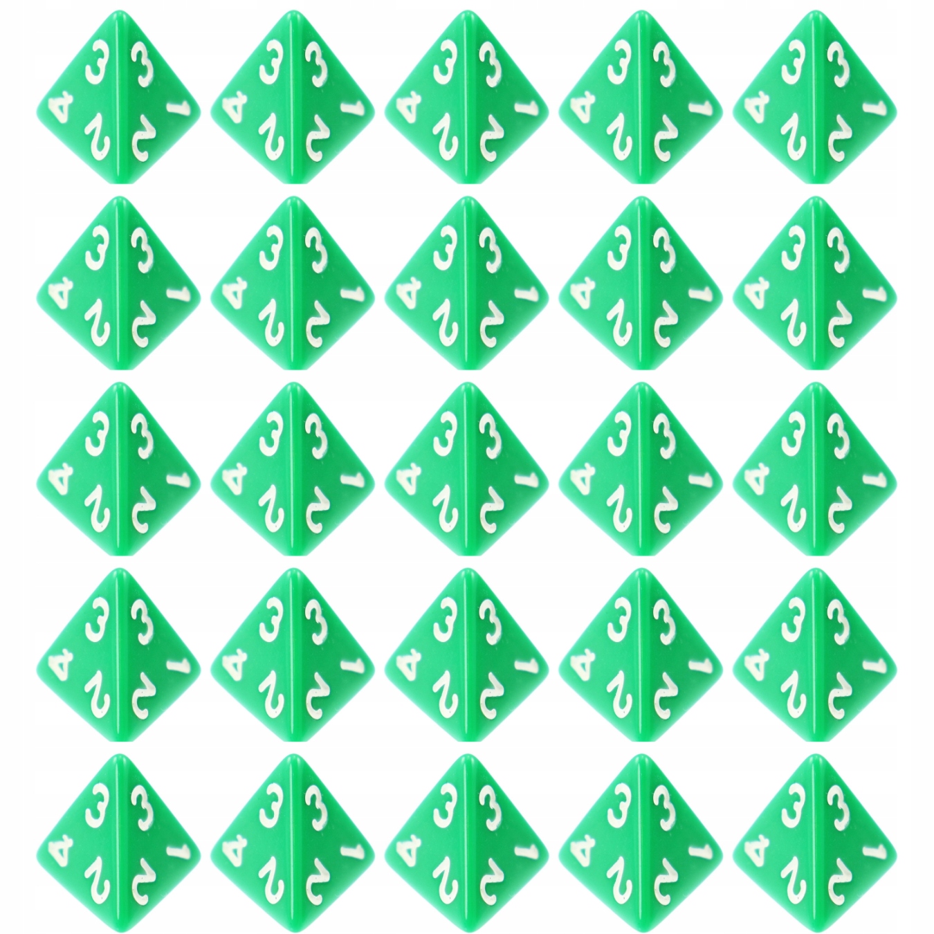 ZESTAW 25 KOSTEK K4 RPG ZIELONA KOŚĆ CZTEROŚCIENNA