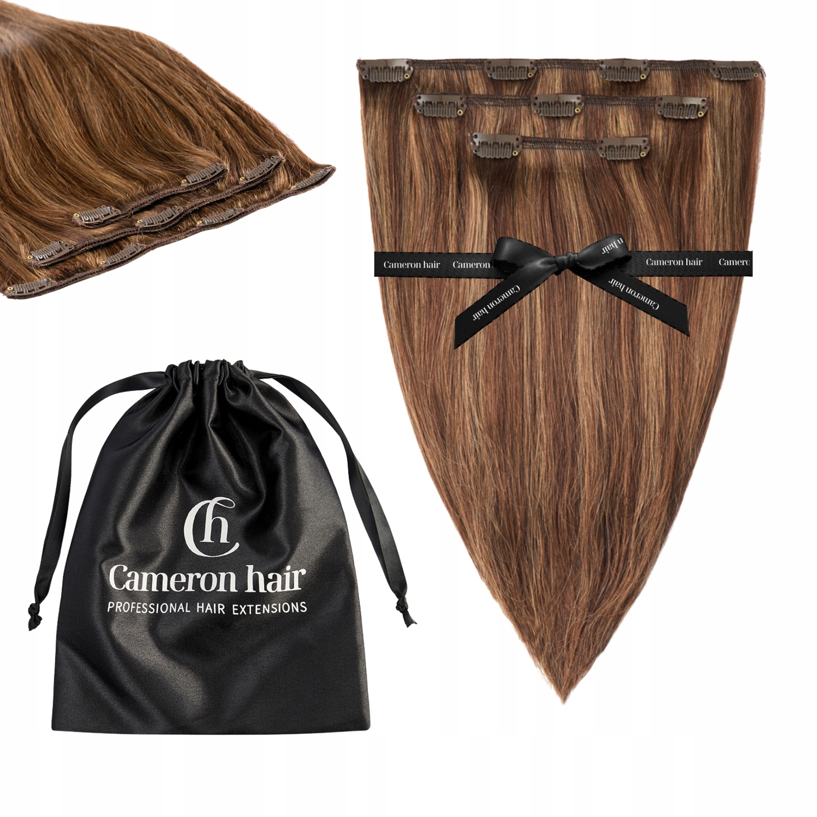 Włosy naturalne Clip In 30 cm 3 taśmy 50 gramów #4/8 Brąz muśnięty słońcem