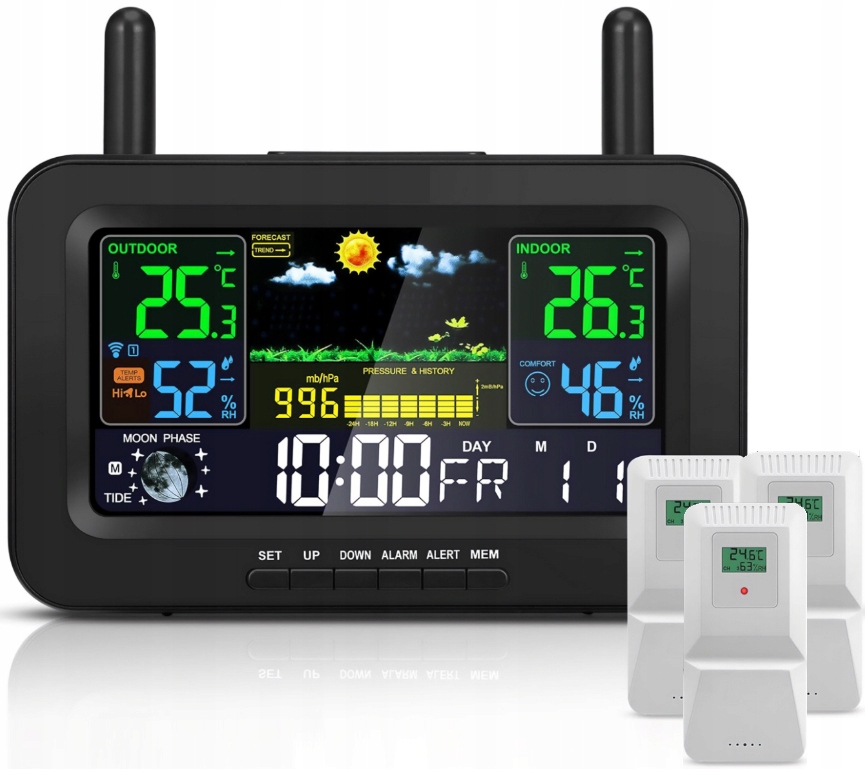 Stacja pogodowa Bezprzewodowy termometr Barometr Zewnętrzny czujnik*3