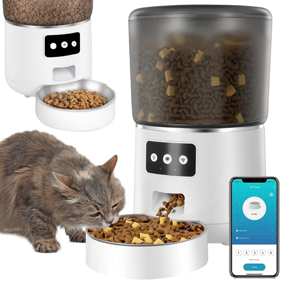 Automatický Dávkovač Misky Na Krmivo Pro Psa Kočku Bílý 4 L Wifi App Podavač