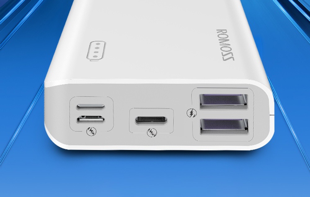 ROMOSS MOCNY POWERBANK USB DO TELEFONU 10000MAH 2X USB-A USB-C QC PD 30W Kolor biały