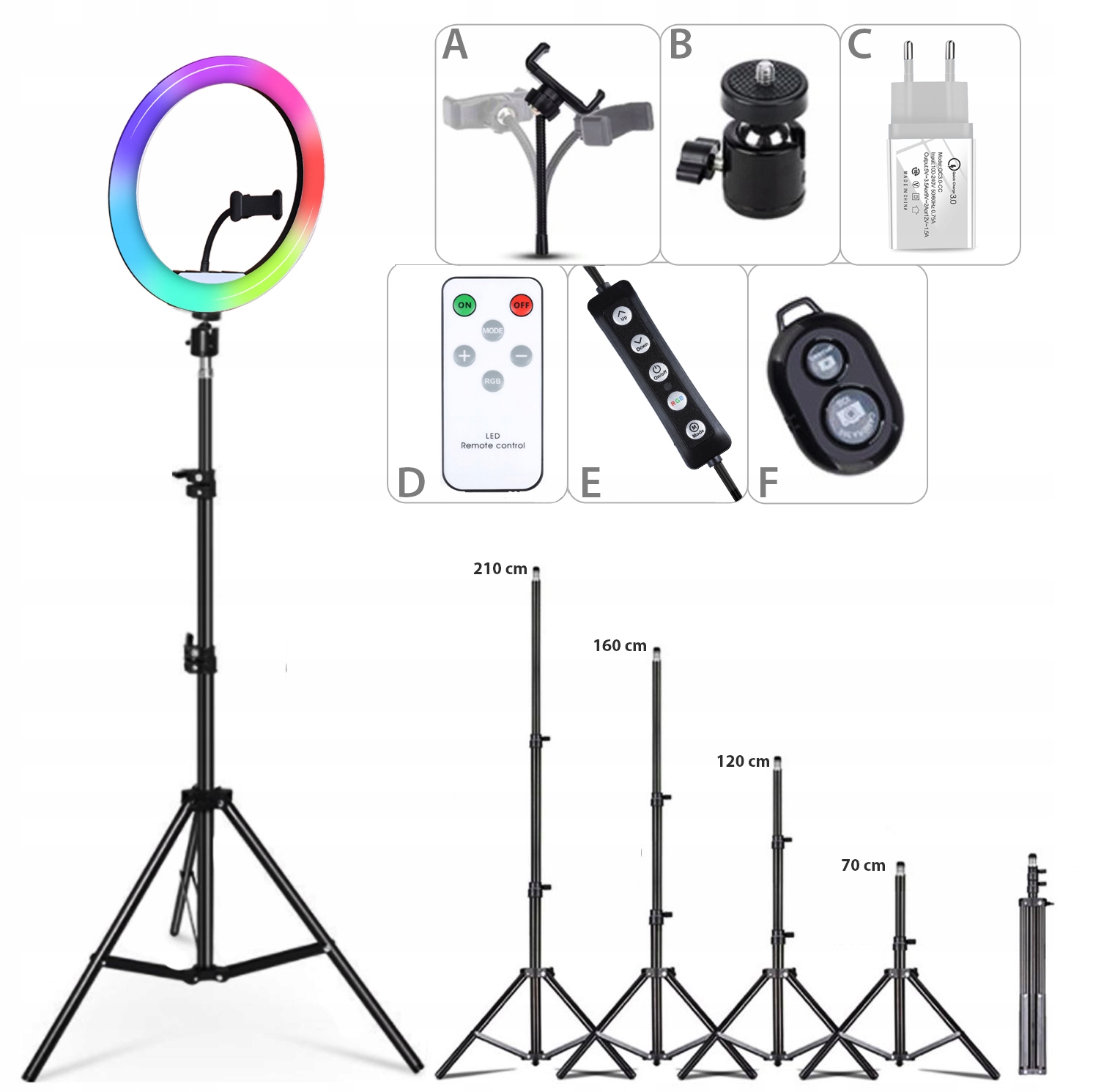 LAMPA PIERŚCIENIOWA LED RING MAKIJAŻ STATYW RGB EAN (GTIN) 5903726632560