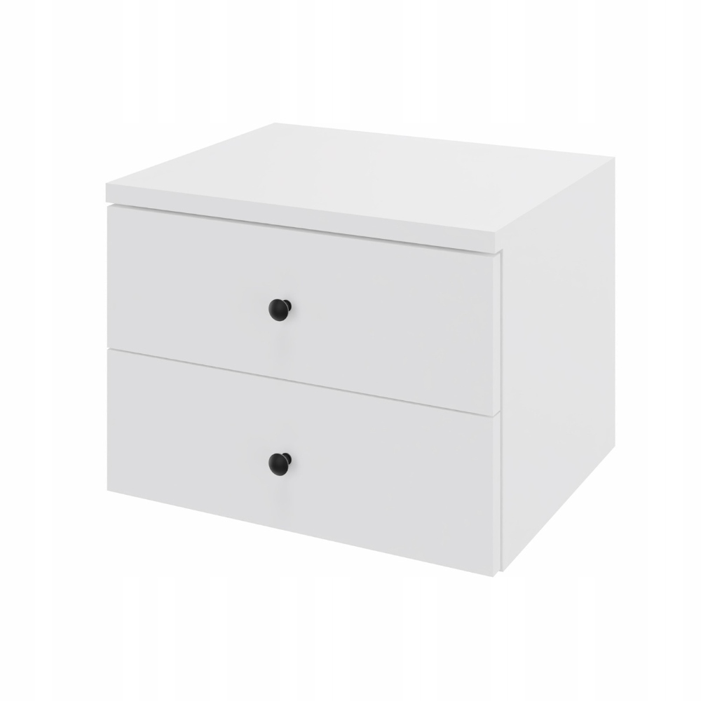 Noční stolek závěsný se dvěma zásuvkami a úchytkou, bílý, šířka 50 cm