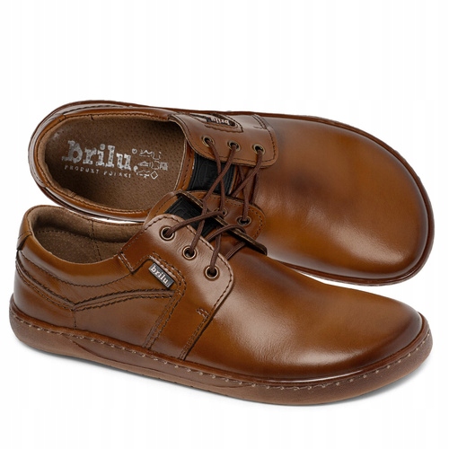 Brilu Polskie Skórzane Półbuty Buty Męskie Barefoot Marvin Brązowe 41