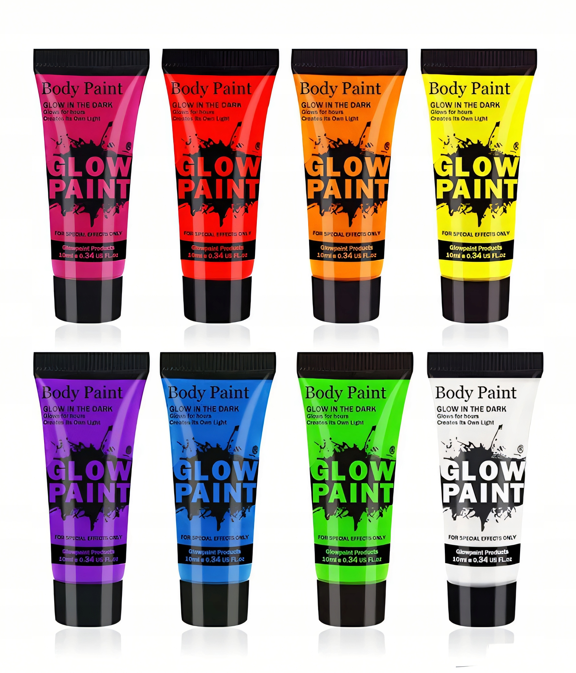 FARBY DO MALOWANIA TWARZY CIAŁA ULTRAFIOLECIE ŚWIECĄCE ZESTAW W UV 8X10ML