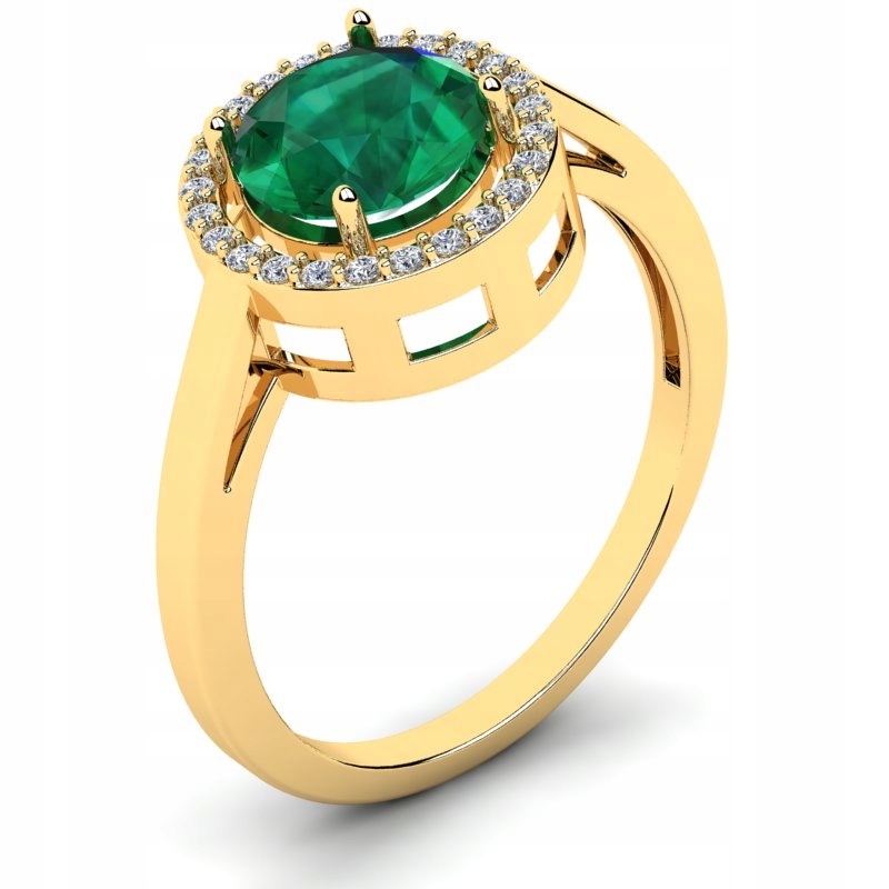 

Pierścionek Złoty Halo Z Zieloną Cyrkonią