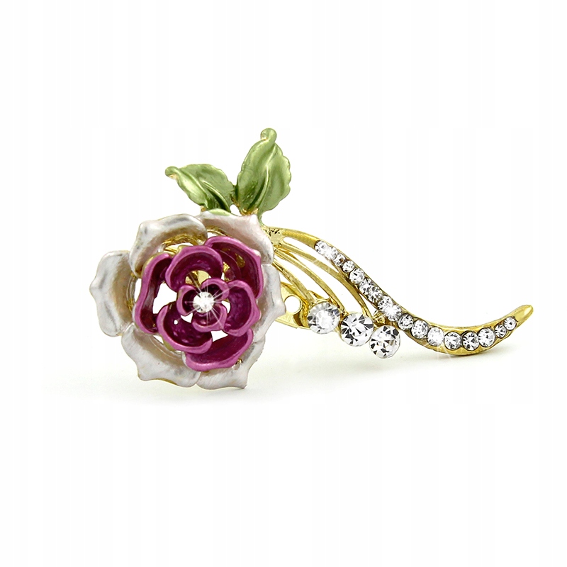 BROSZKA RÓŻA ZŁOTO RÓŻOWA NA GAŁĄZCE Z CYRKONIAMI