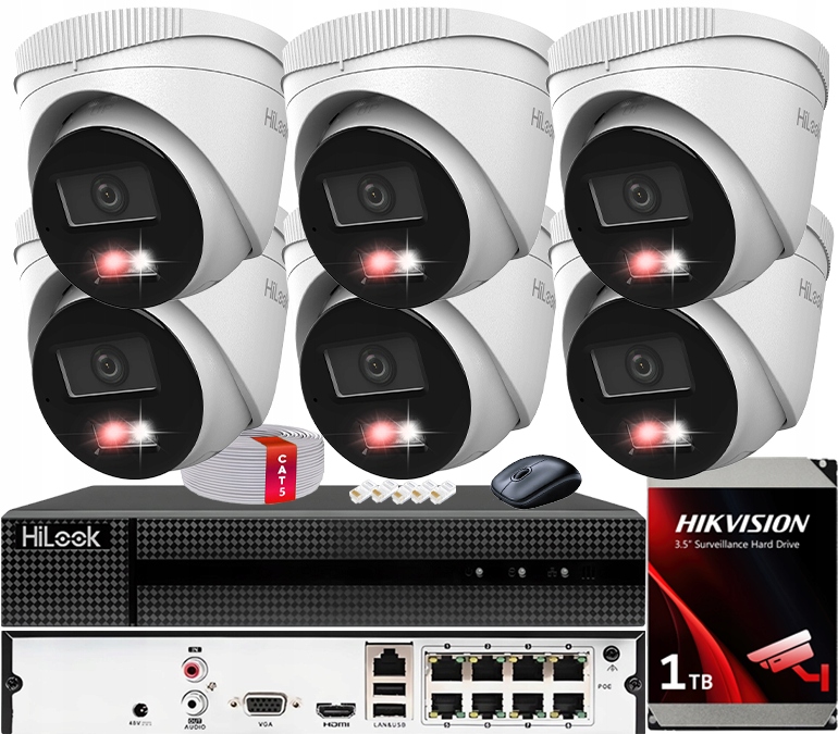 Monitorovací sada 6x IPCAM-T8-30DL 8MPx HiLook od Hikvision Detekce Ai