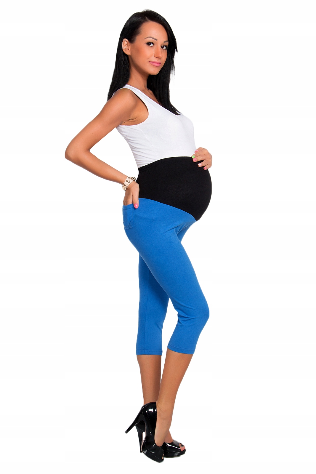 CIĄŻOWE LEGGINSY 3/4 Z PANELEM KIESZENIE LCKP XL