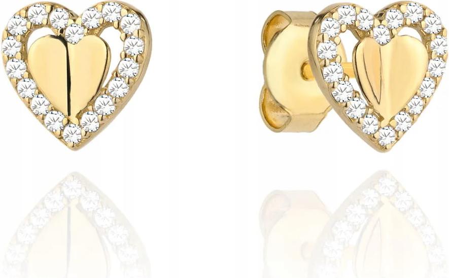 Náušnice zlaté 585 srdíčko obklopené zirkony tyčinky jako dárek módní