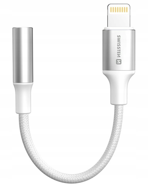 ADAPTER AUDIO SWISSTEN TEXTILE LIGHTNING (męski) / 3,5mm AUX 0,15 M BIAŁY (zastępuje 73501212)