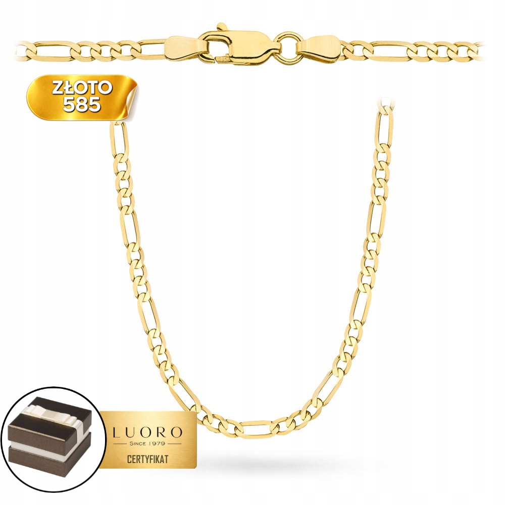 Řetízek Zlatý 585 14K Vazba Figaro Žluté Zlato 60 CM Elegantní