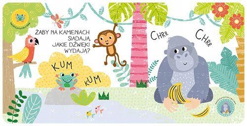 W DŻUNGLI Mrau Książeczka DŹWIĘKOWA kartonowa grająca 12 ODGŁOSÓW ZWIERZĄT Wydawnictwo AWM