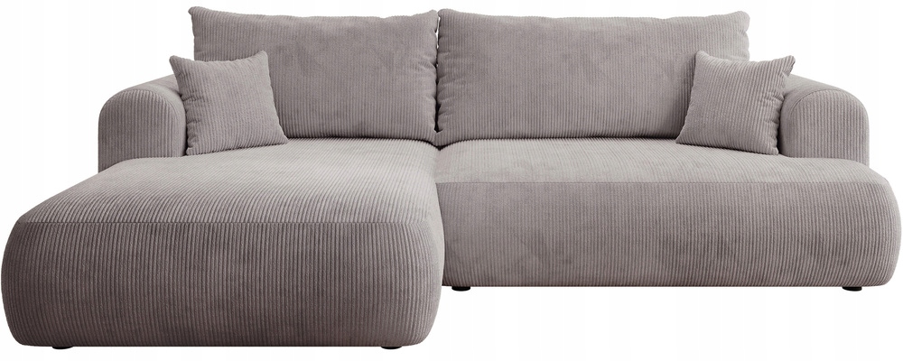 Rohová Sedací Souprava s funkcí spaní Ovo Cord s úložným prostorem, světle šedá, levá