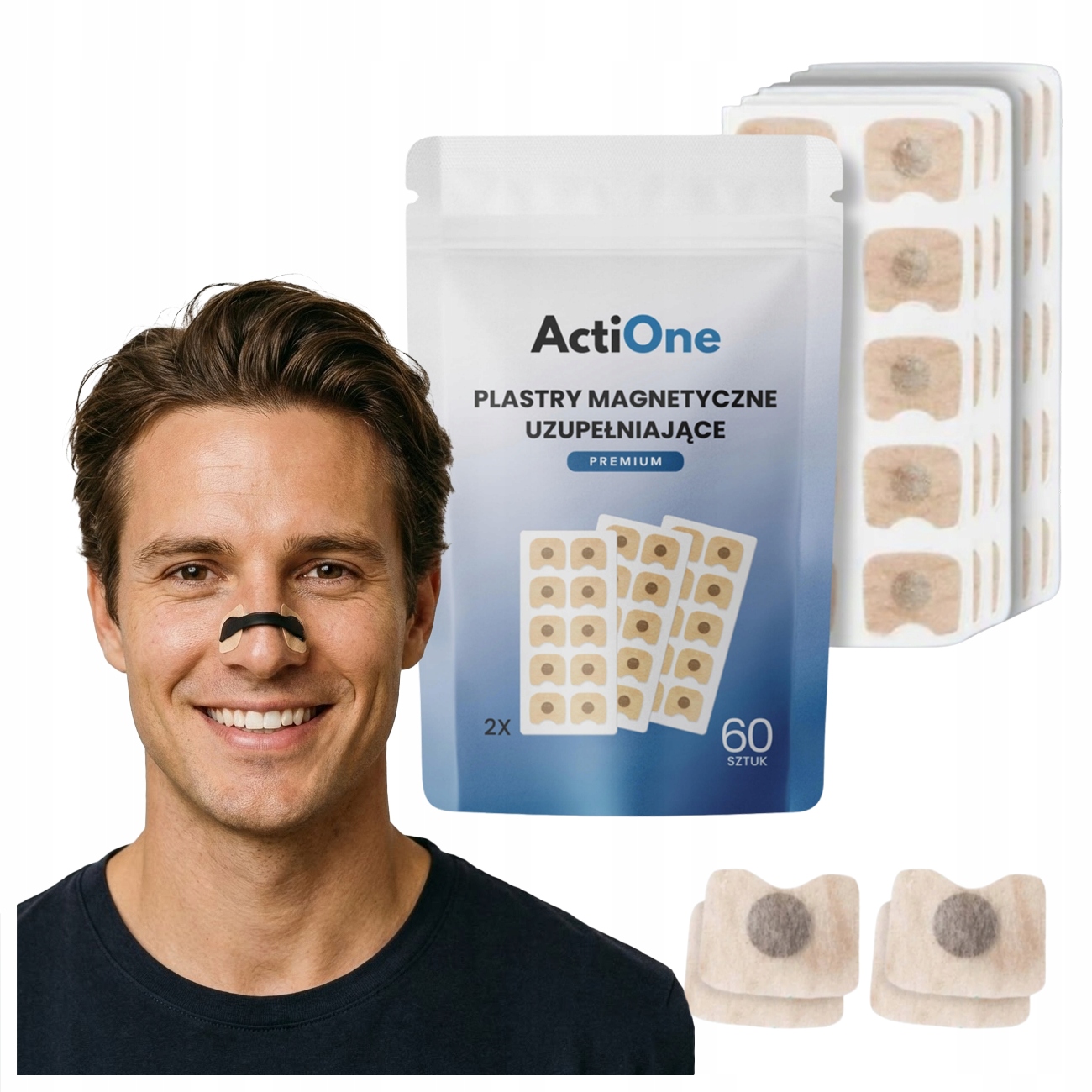 ACTIONE PLASTRY DO OPASKI MAGNETYCZNEJ ODDYCHANIE CHRAPANIE SEN 60 SZTUK