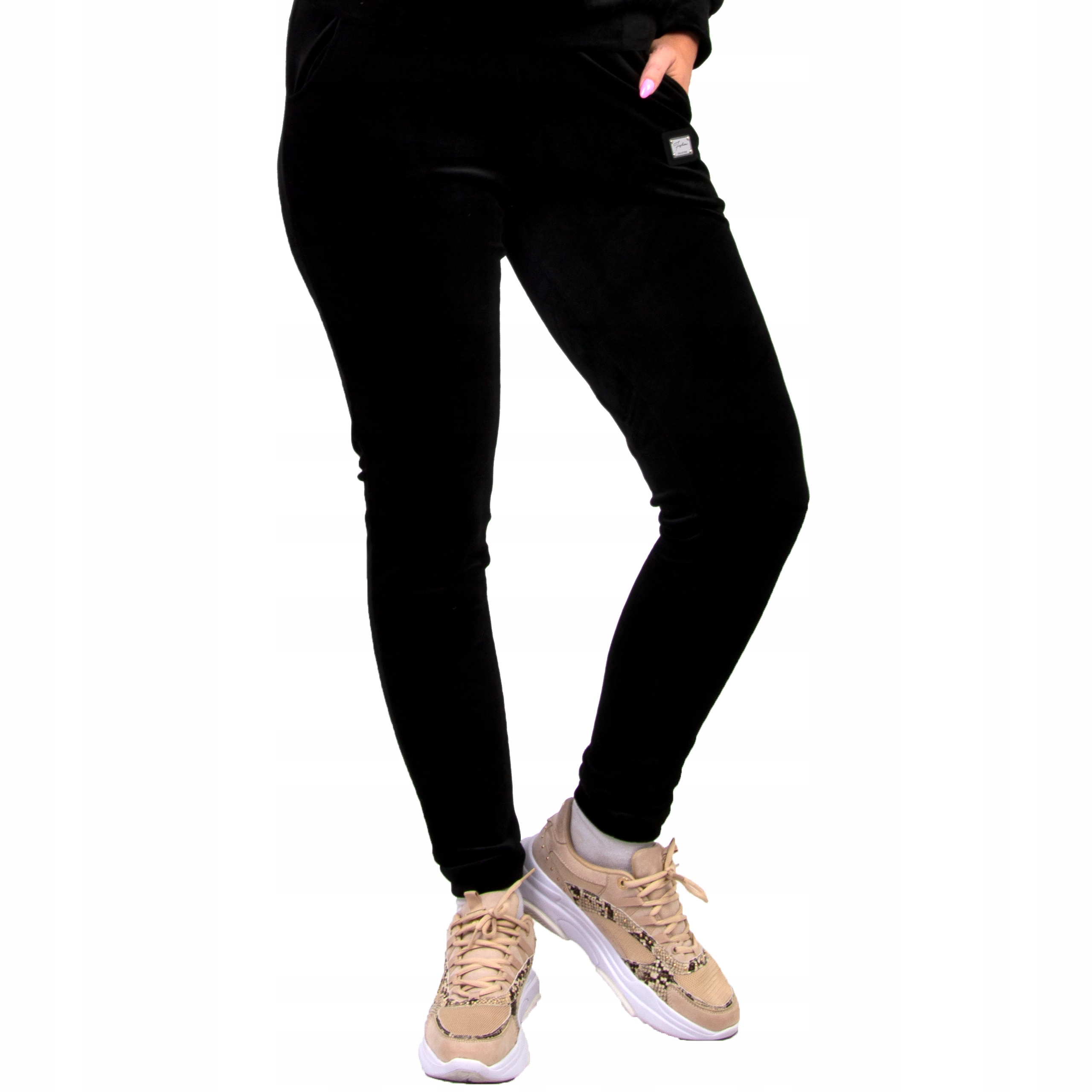 S349 SPODNIE WELUROWE Z NASZYWKĄ CZARNY r. 42 (XL) Marka Genesy