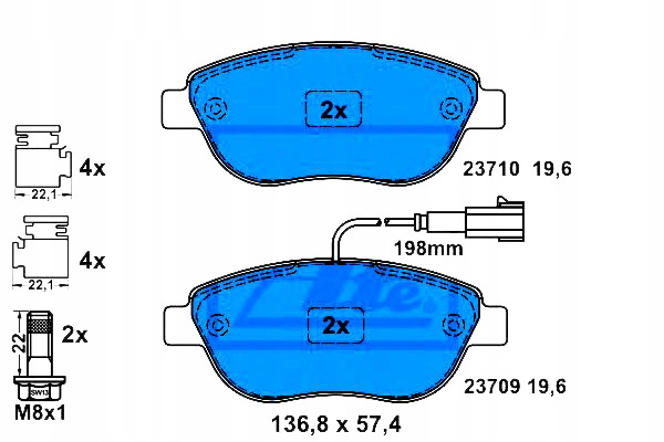 Ate Komplet Brzdových Destiček Přední Abarth 500 595 Asistent řidiče #28