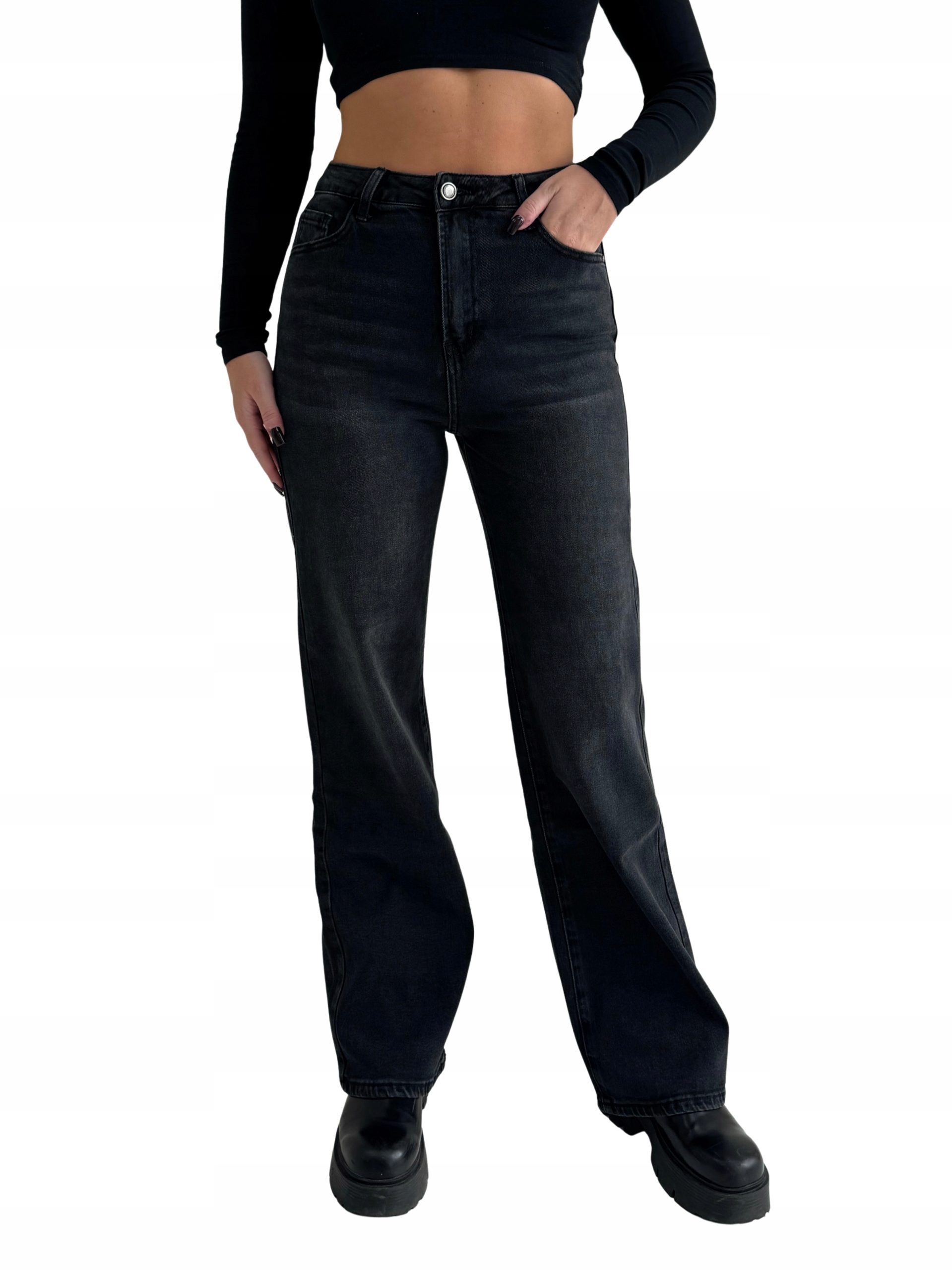 Dámské švédské džínové kalhoty M.Sara černé s dlouhými elastickými nohavicemi, velikost S