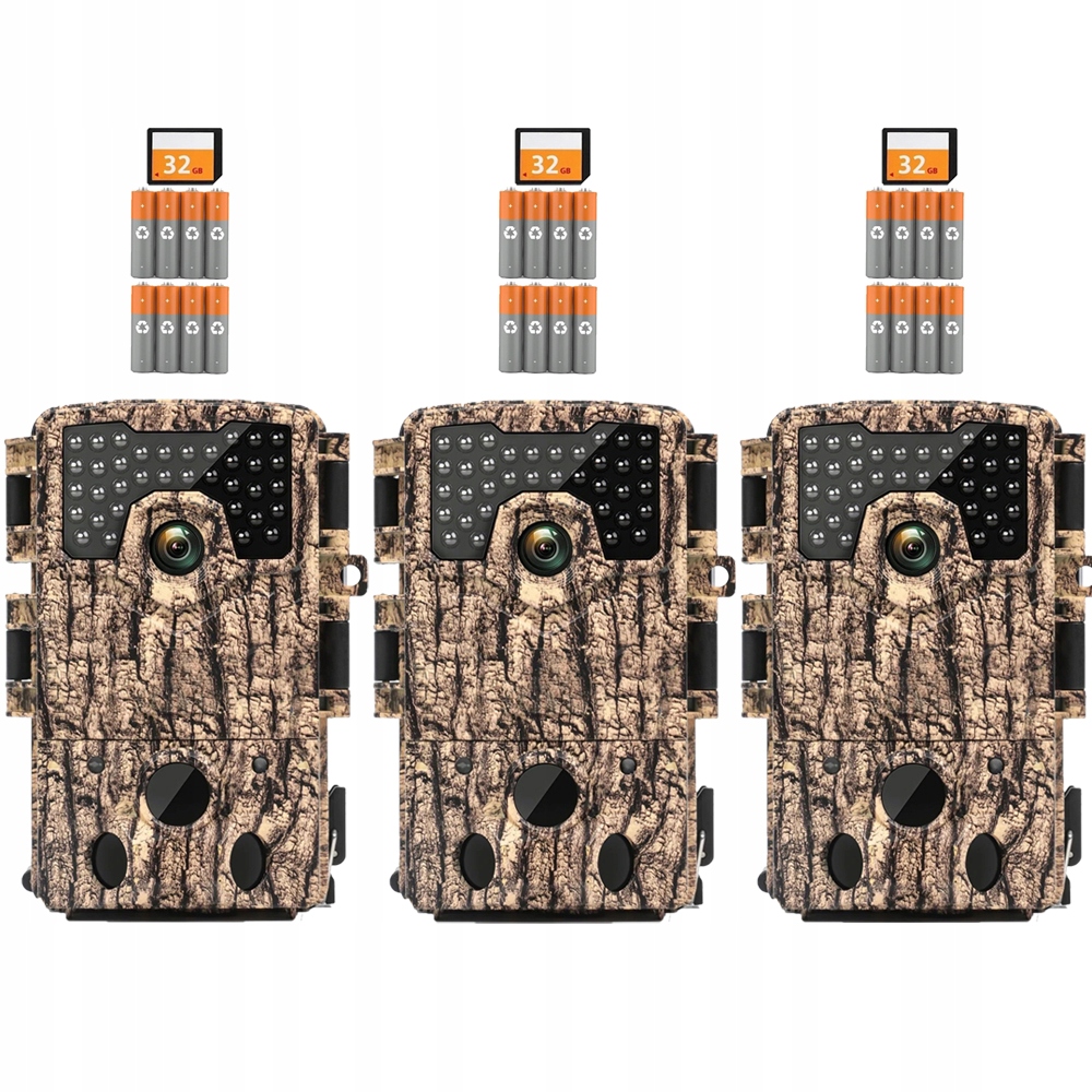 3x48MP Fotopast Lesní Kamera Noční Vidění s 32G a bateriemi