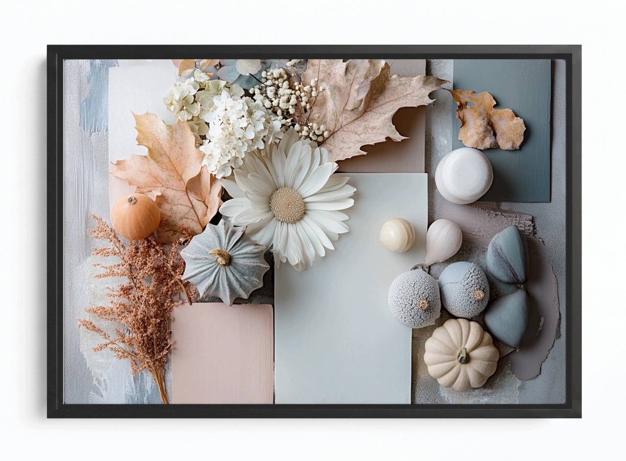 Obraz Rám Americký Box Podzimní Kompozice Boho Dýně Květy Listy 120x80