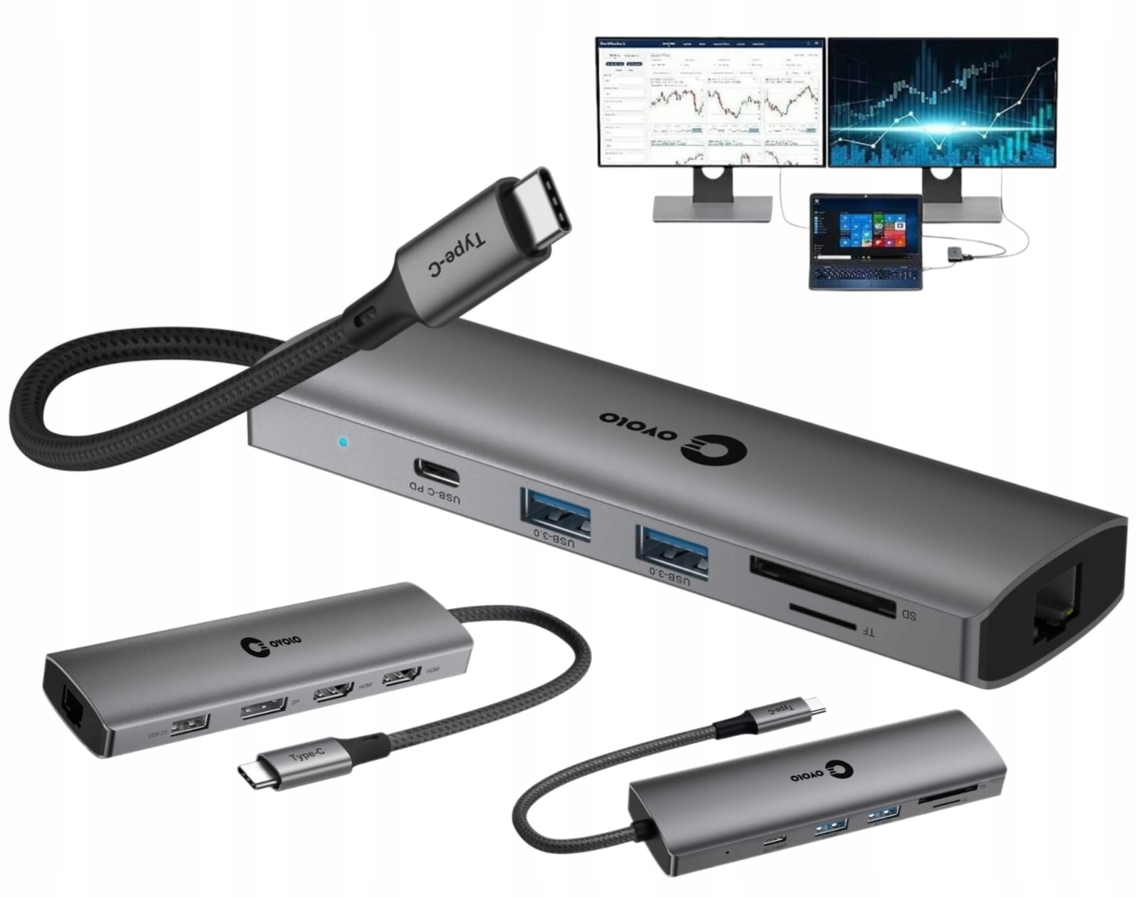 Replikátor portů Usb-c pro počítač Pd 100W 4xUSB 3.0 2.0 2xHDMI RJ45 Vga