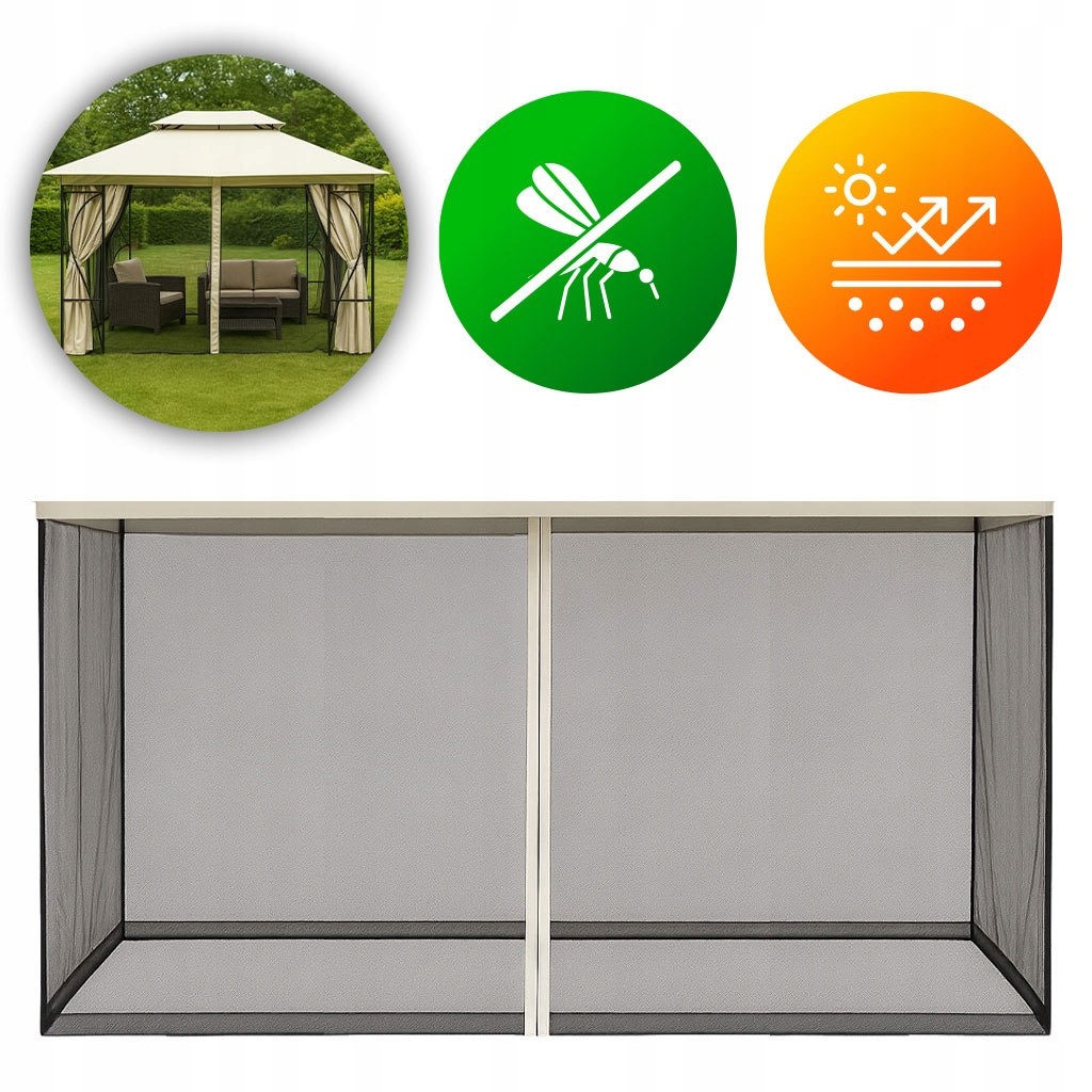 Moskitiera do pawilonu ogrodowego 3x4 m siatka z zamkami błyskawicznymi Mul