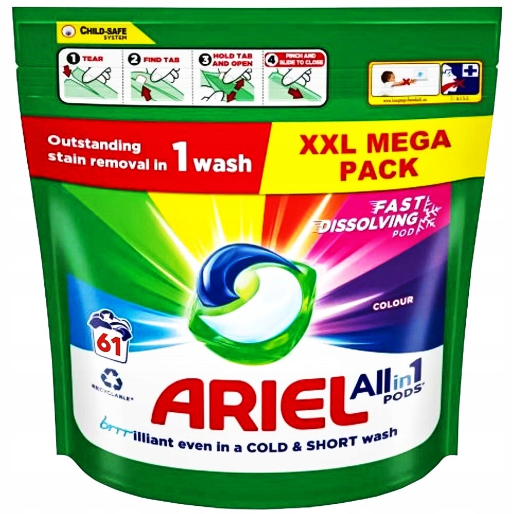 Levně Ariel Kapsle na praní color XXL AIIin1 Pods Fast Dissolving wash 61 Ks