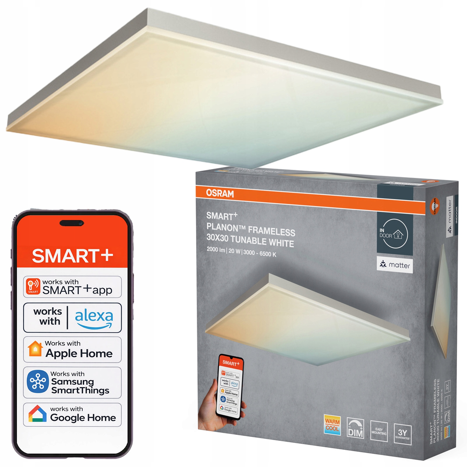 Led panel 20W 1600lm 3000-6500K Cct 30x30 cm Smart+ WiFi Matter Planon