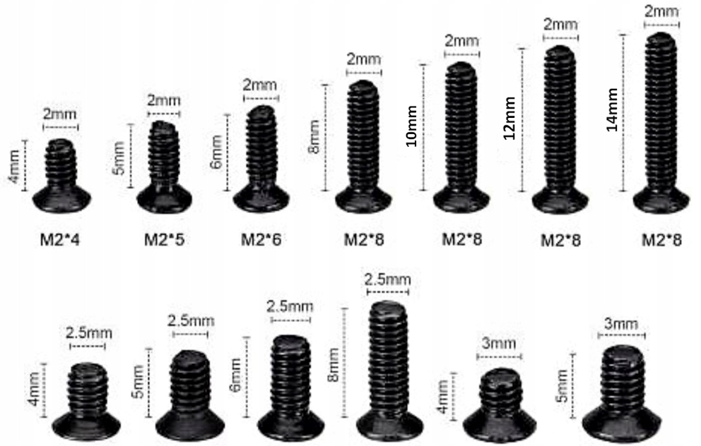 ŚRUBKI MONTAŻOWE PRECYZYJNE DO LAPTOPA M2 M2,5 M3 25g 130szt. Kod producenta M2/M2,5/M3
