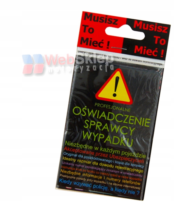 GOTOWE OŚWIADCZENIE SPRAWCY WYPADKU KOLIZJI FV SA Producent inny