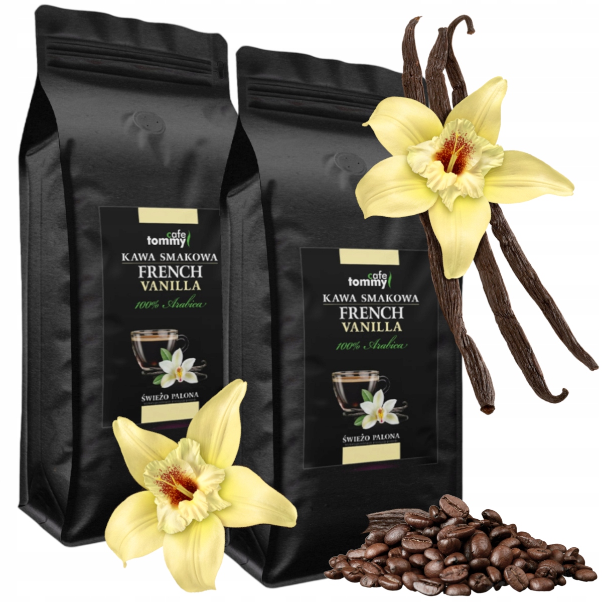 Levně Káva zrnková káva French Vanilla 2kg 100% Arabica Vanilková Tommy Cafe