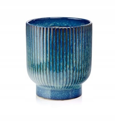 Osłonka ceramika doniczka niebieska ozdobna kwiaty