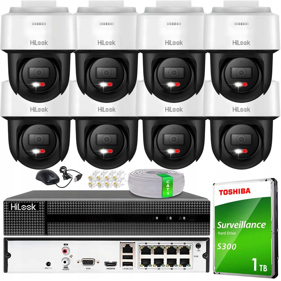 Sada pro monitorování 8 Ip kamer PTZ-N2C600M-DE 6MP HiLook od Hikvision 1TB