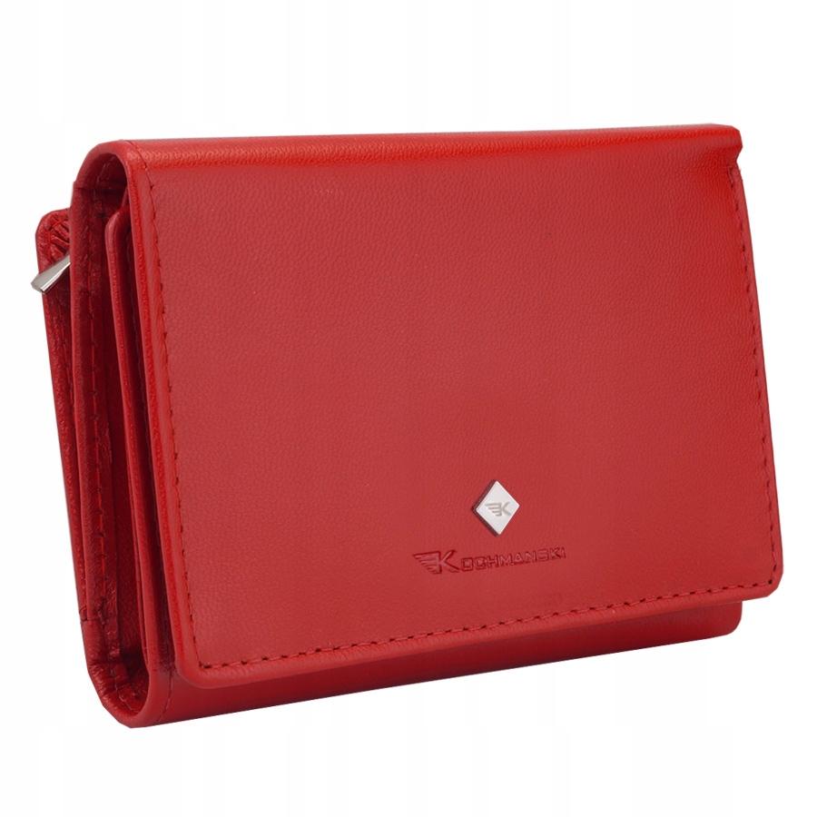 Kochmanski portfel damski skórzany mały czerwony portmonetka zatrzask rfid