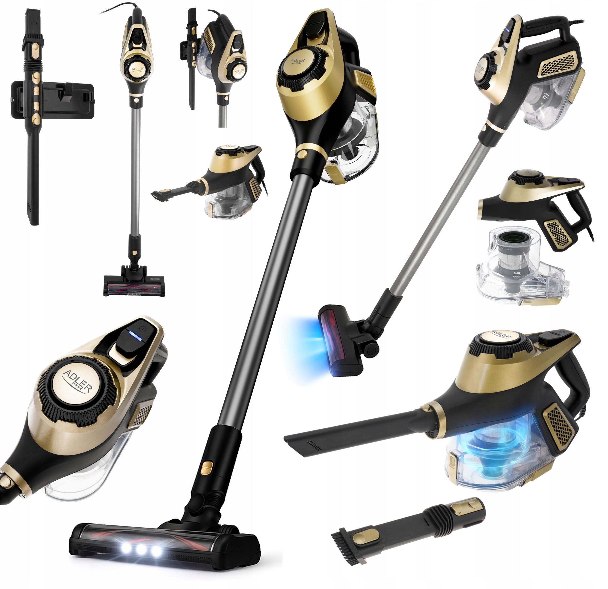 Tyčový vysavač bezsáčkový vysavač Adler Light Gold 700 W s Led turbokartáčem 3v1