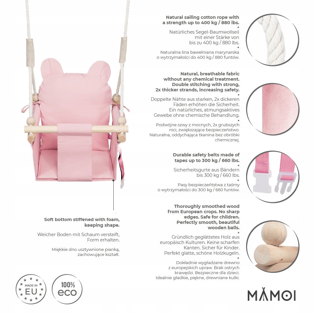 MAMOI Huśtawka dla dzieci SKANDYNAWSKA KORAL +PASY EAN (GTIN) 5903815211300